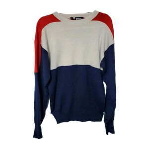 Vintage White Stag Ski Sweater Large Wool Blend Red White Blue Colorblock